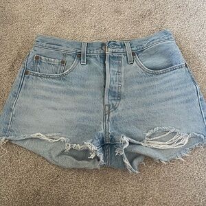 Levi's Light Blue Distressed Denim Shorts